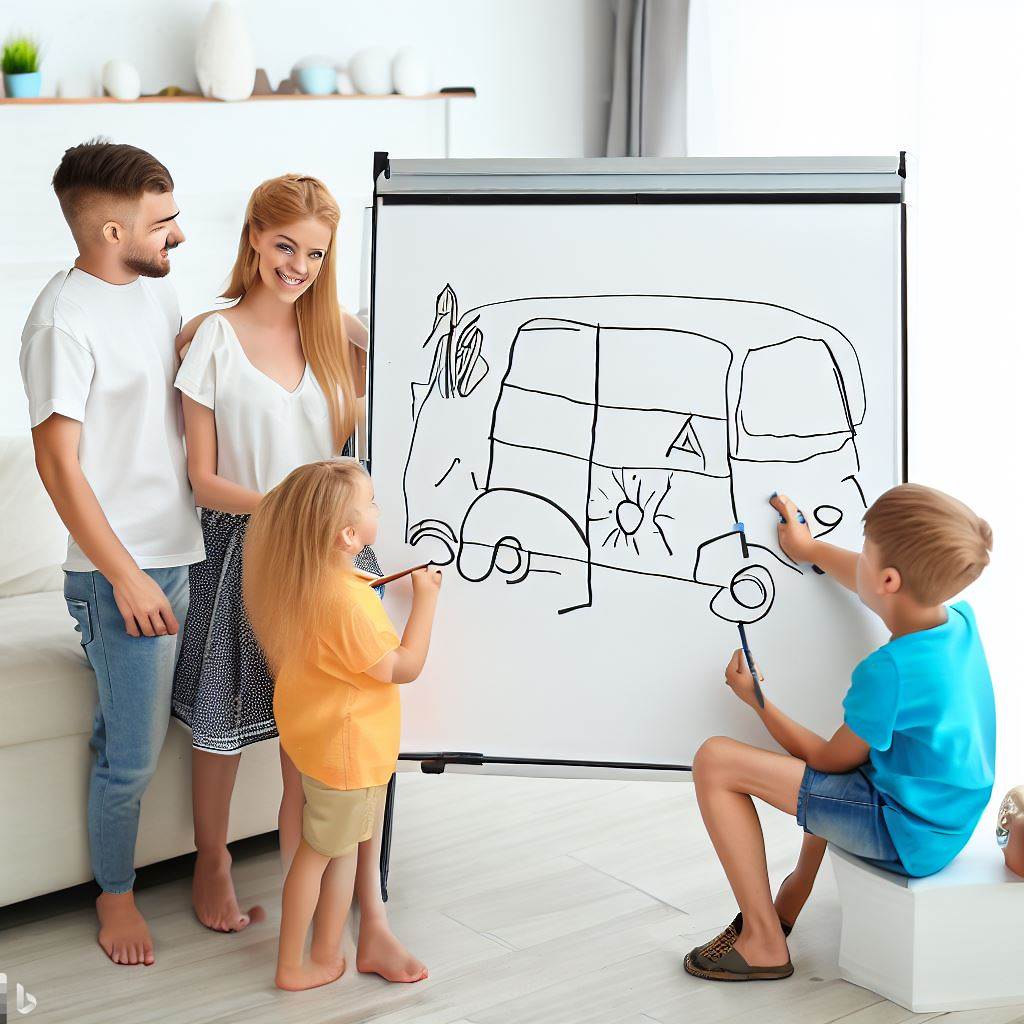 family of four planning car trip